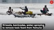 15 boats, barricades, water-spraying to remove toxic foam from Yamuna