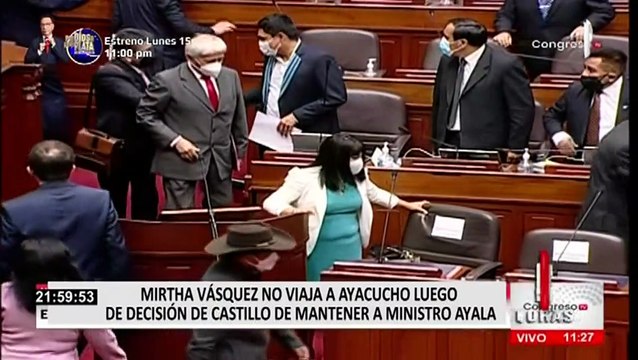 Mirtha Vásquez no viajó a Ayacucho luego de decisión de Castillo de mantener a Ayala en el cargo