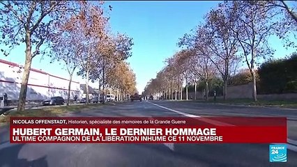 Cérémonie du 11-Novembre : le cercueil d'Hubert Germain quitte les Invalides