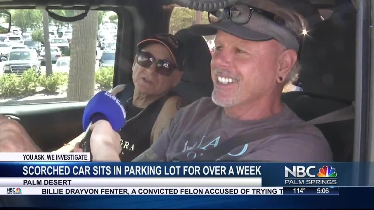 Burnt Car Sits In Palm Desert Parking Lot For Over One Week