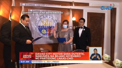 Davao City Mayor Sara, nanumpa na bilang miyembro ng partidong Lakas-CMD | UB
