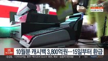 10월분 캐시백 3,800억원…15일부터 환급