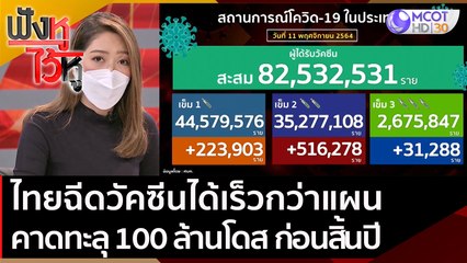 ไทยฉีดวัคซีนได้เร็วกว่าแผน คาดทะลุ 100 ล้านโดส ก่อนสิ้นปี | ฟังหูไว้หู (11 พ.ย. 64)