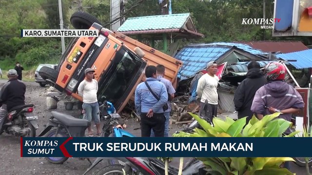 Diduga Rem Blong, Truk Tabrak Rumah Makan di Karo