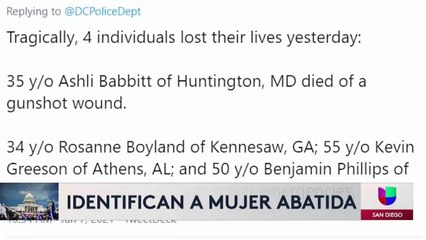 Residente de San Diego entre los fallecidos en manifestación violenta en el Capitolio