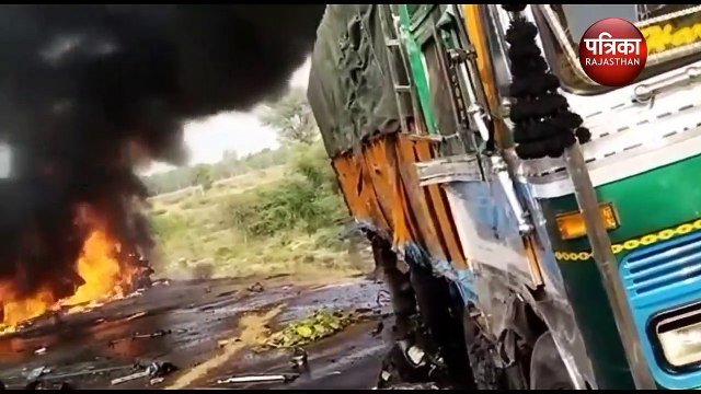 VIDEO : पाली : टायर फटने से अनियंत्रित ट्रेलर दूसरे ट्रेलर से भिड़ा, लगी आग, चालक जिंदा जला