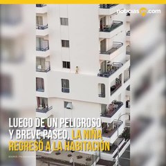 Pequea se pasea peligrosamente por cornisa de quinto piso