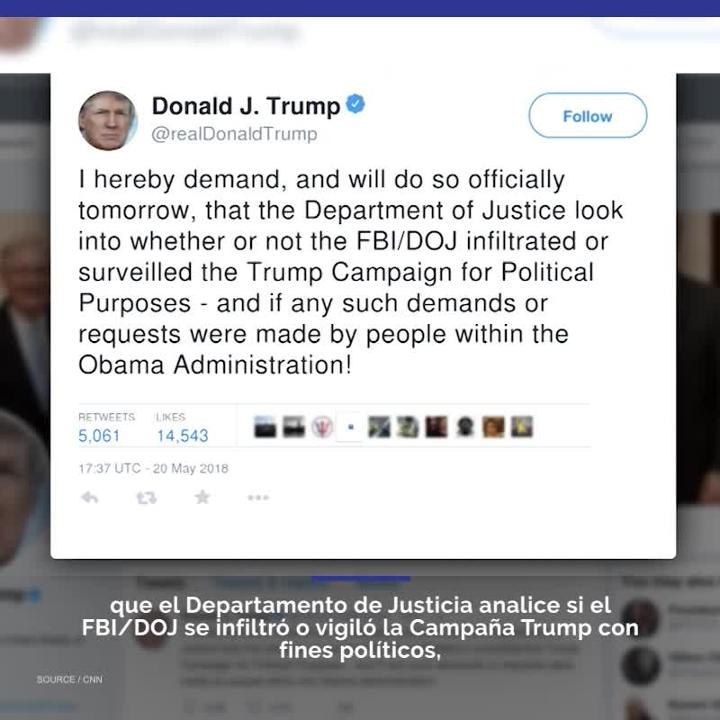 Tuit de Trump pide investigación al DOJ