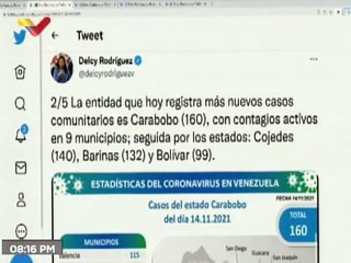 COVID-19 | Venezuela registró 845 nuevos casos de transmisión comunitaria y 405.840 recuperados