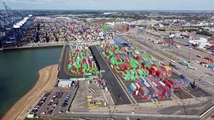 Shipping containers stack up at UK ports as as supply chain crisis deepens