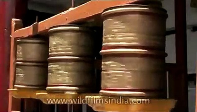 Buddhist prayer wheels spinning in Leh, Ladakh
