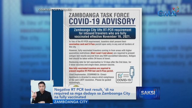Negative RT PCR test result, 'di na required sa mga dadayo sa Zamboanga City na fully vaccinated | Saksi