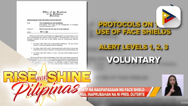 Paggamit ng face shield sa mga lugar na nasa ilalim ng alert level 1, 2 at 3, boluntaryo na lamang