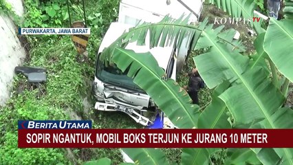 Descargar video: Diduga Sopir Mengantuk, Mobil Box Terjun ke Jurang Sedalam 10 Meter