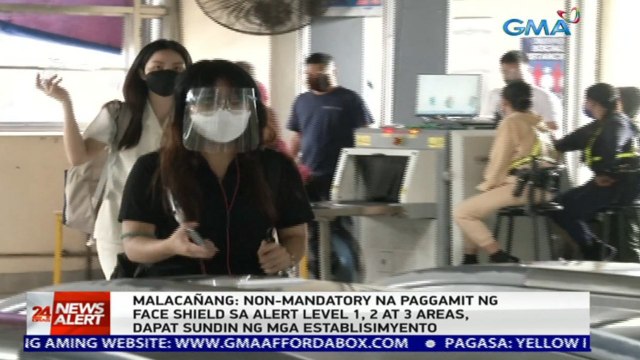 Malacañang: Non-mandatory na paggamit ng face shield sa Alert Level 1, 2 at 3 areas, dapat sundin ng mga establisimyento | 24 Oras News Alert