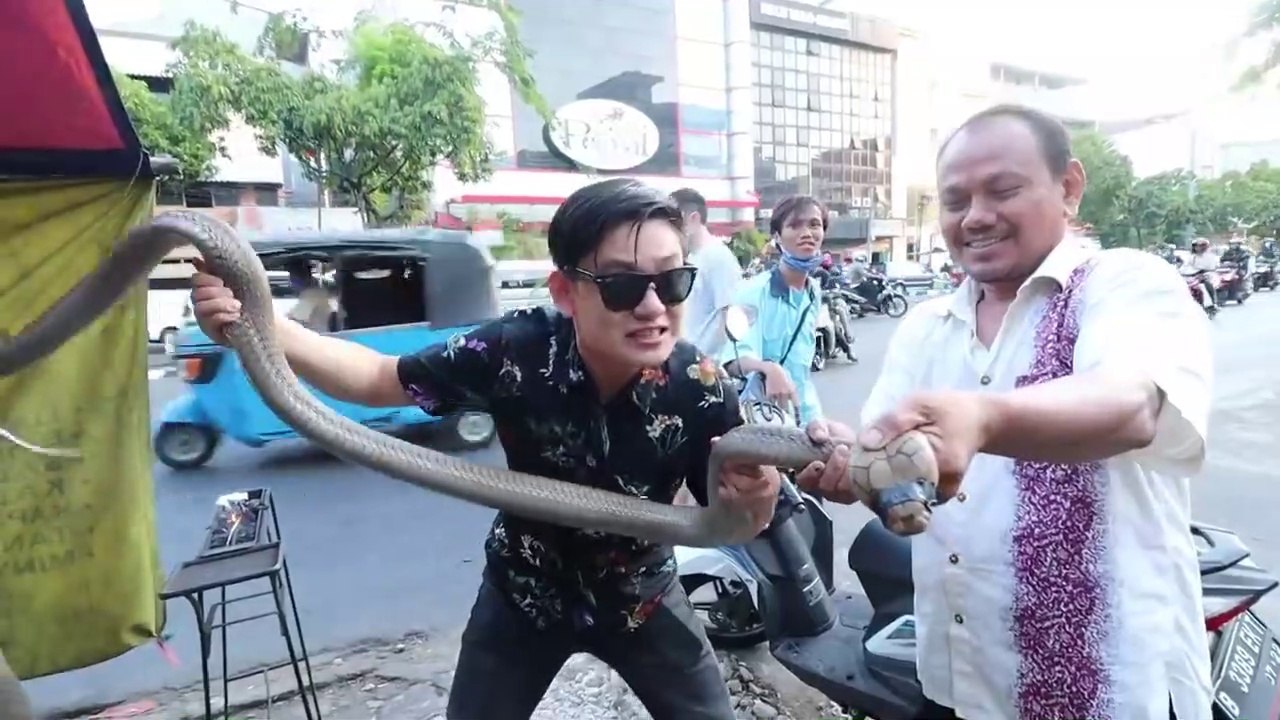 KING KOBRA PANGGANG KAKI LIMA. DAGINGNYA MANIS, TARINGNYA EMPUK.