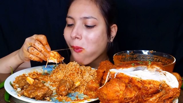 AsmrEating Spicy Whole Chicken Curry, Mutton Curry, Jeera Rice Huge Indian Non Veg Food Mukbang Asmr Foodie JD