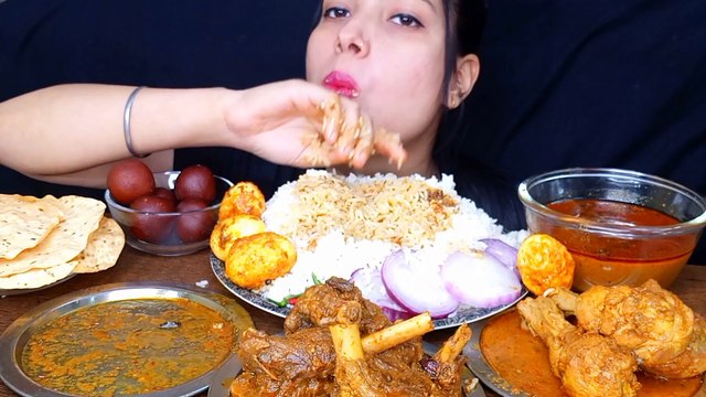 AsmrEating Spicy Chicken Curry, Mutton Curry, Egg Curry Huge Indian Food Feast Eating Mukbang | Foodie JD