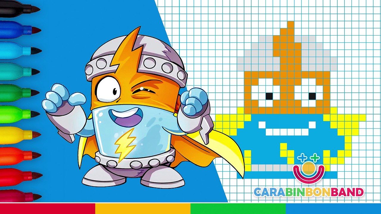 Dibujo de SUPERZINGS fácil - SUPERTHINGS para colorear - KID KAZOOM pixel art - By CARA BIN BON BAND