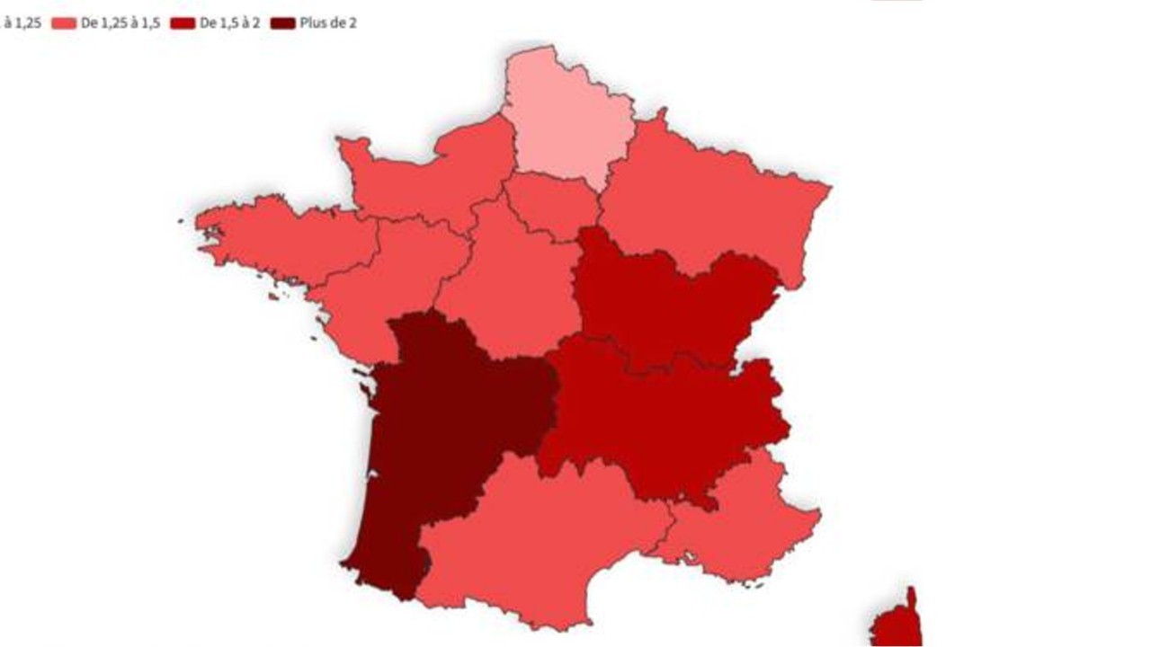 Taux De Reproduction De L Epidemie La Nouvelle Aquitaine Au Dessus De 2 Notre Carte De France Des Regions Capital Fr