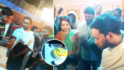 दिनेश लाल यादव और अक्षर सिंह ने फिल्म के शूटिंग के बीच टीम मेंबर का सेलिब्रेट किया जन्मदिन