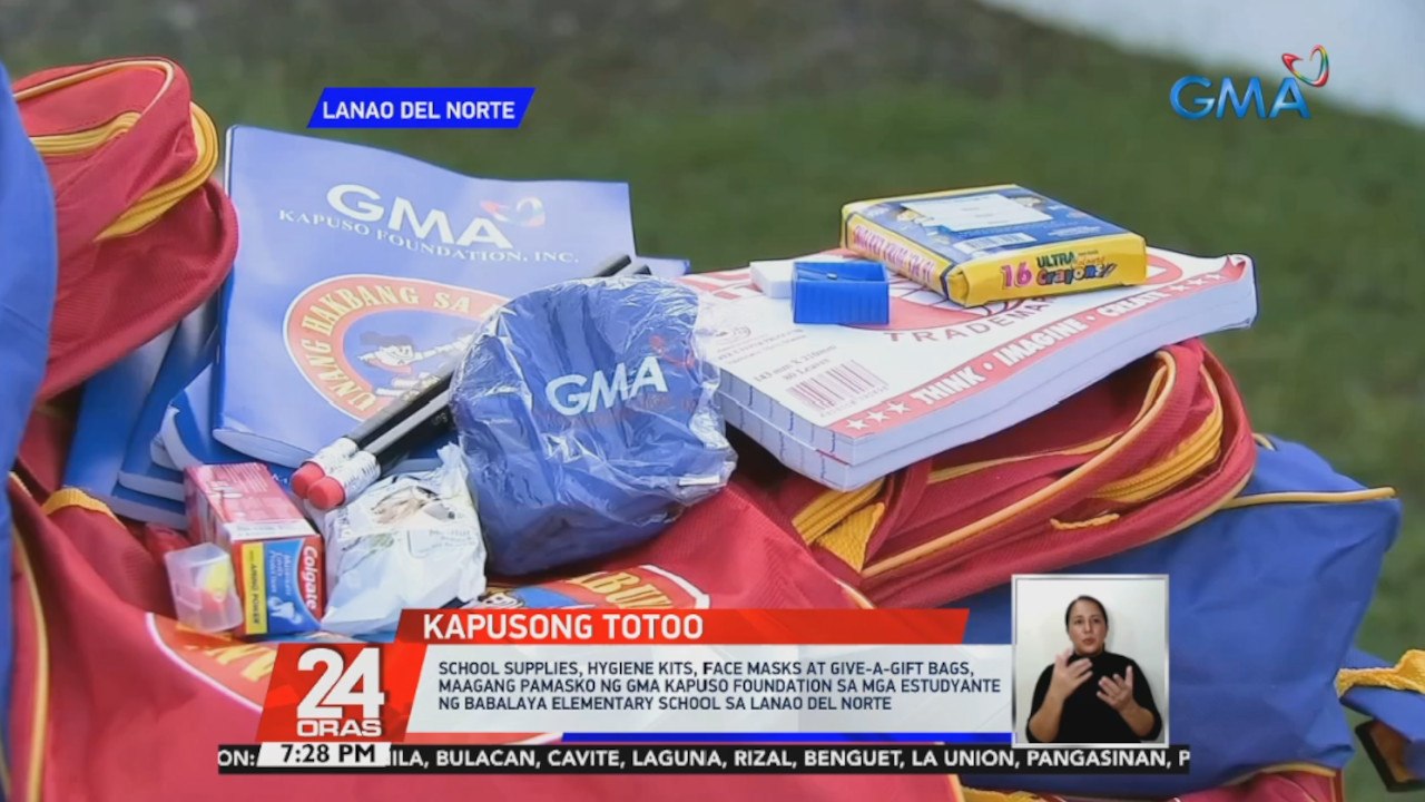 School supplies, hygiene kits, face masks at Give-A-Gift bags, maagang pamasko ng GMA Kapuso Foundation sa mga estudyante ng babalaya elementary school sa Lanao del Norte | 24 Oras