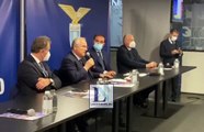 Lotito parla nella conferenza stampa di presentazione del 