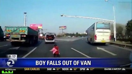 TODDLER TUMBLES OUT OF VAN ONTO BUSY CHINA ROADWAY