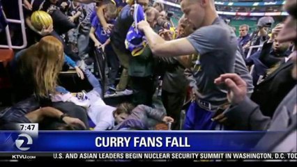 WARRIORS FANS FALL OUT OF STANDS DURING GAME