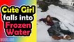 '6-year-old girl stomps and falls through ice into frozen water! '