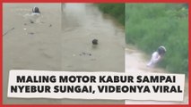 Maling Motor Kabur Sampai Nyebur Sungai, Videonya Renang Pakai Helm Viral