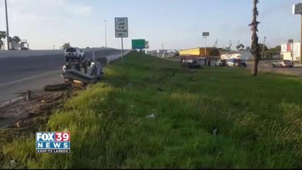 A vehicle loses control on I-35