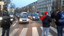 Une manifestation de police bloque la circulation place Sainctelette à Bruxelles