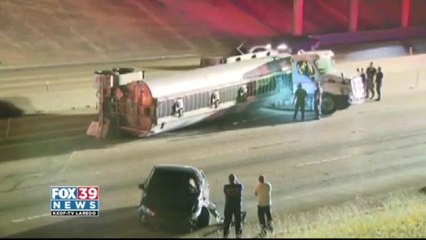 Tanker Truck Overturns On Dallas Highway