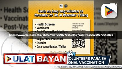 DOH, nanawagan ng volunteers para sa gagawing 3-day National Vaccination