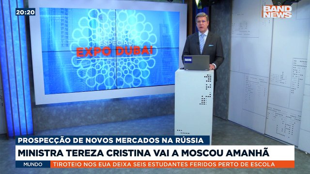 Em entrevista ao jornalista Marcello D´Ângelo em Dubai, a ministra da Agricultura, Pecuária e Abastecimento Tereza Cristina, contou que irá à Rússia.Saiba mais em youtube.com.br/bandjornalismo