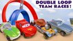 Hot Wheels Double Loop Team Challenge Funny Funlings Race with Pixar Cars 3 Lightning McQueen Toy Story and DC Comics in this Stop Motion Family Friendly Full Episode English Video for Kids by Kid Friendly Family Channel  Toy Trains 4U