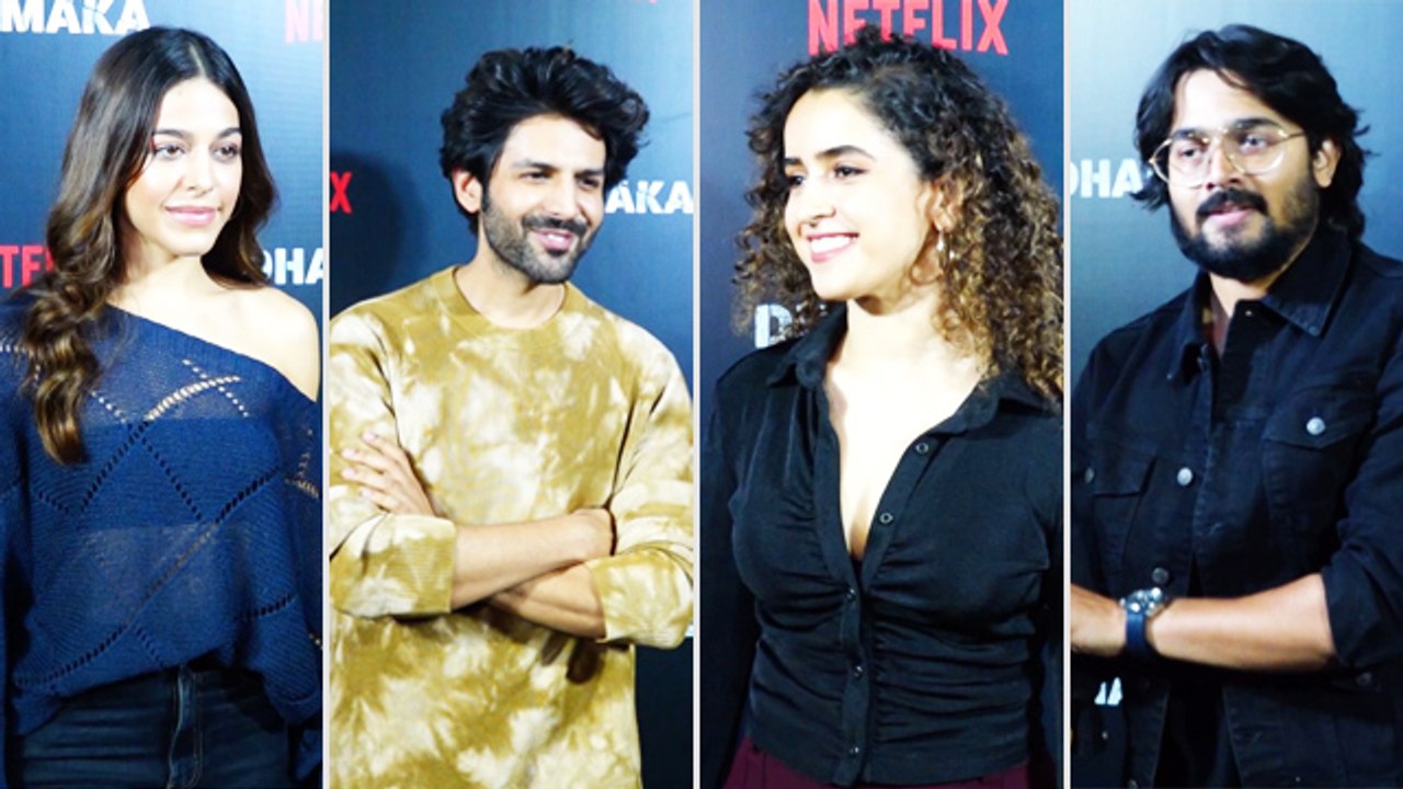 कार्तिक आर्यन, सान्या मल्होत्रा सहित कई सेलेब्स पहुंचे 'धमाका' के स्पेशल स्क्रीनिंग पर