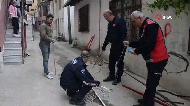 İki evin duvarı arasına sıkışan kedi kurtarıldı