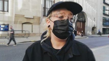 Protesters from Sisters Uncut explaining why they are at court