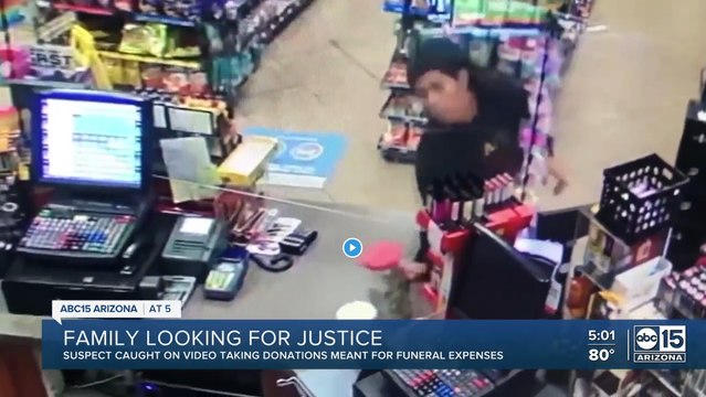 Caught on video: Brazen thief steals donation jar from grieving family