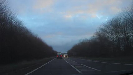 A2070 dash cam shows van narrowly miss lorry
