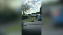 Lorry dangerously drives wrong way on roundabout