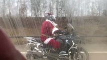 Could this be Santa riding a motorbike?