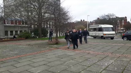 Paul Golding and Jayda Fransen arrive at court
