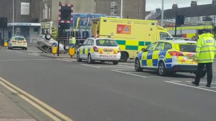 Car overturns in two-vehicle serious crash