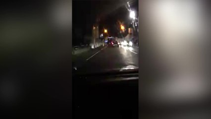 Man rides bike in dark with dog