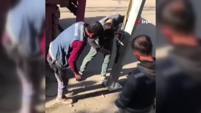 Son Dakika | İlginç kedi kurtarma operasyonu: Kediyi kurtarmak için elektrik direğini söktüler