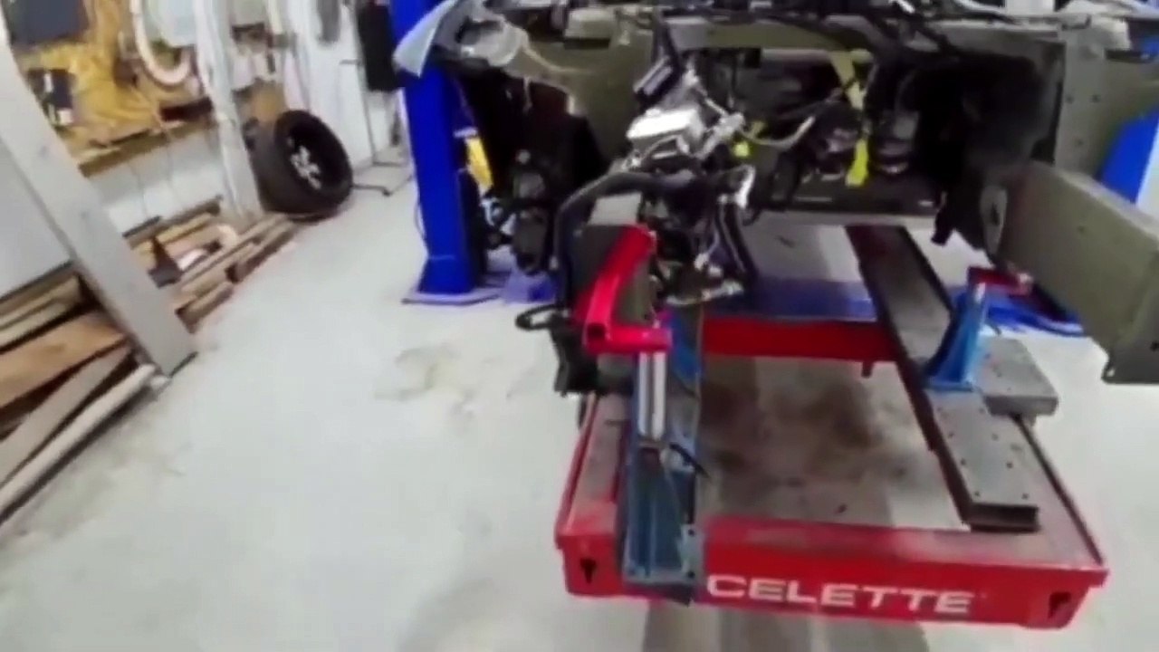 Front frame rails replacement repair on Celette Sevenne bench with dedicated fixtures