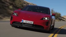 The new Porsche Taycan GTS Sport Turismo in Carmine Red Driving Video